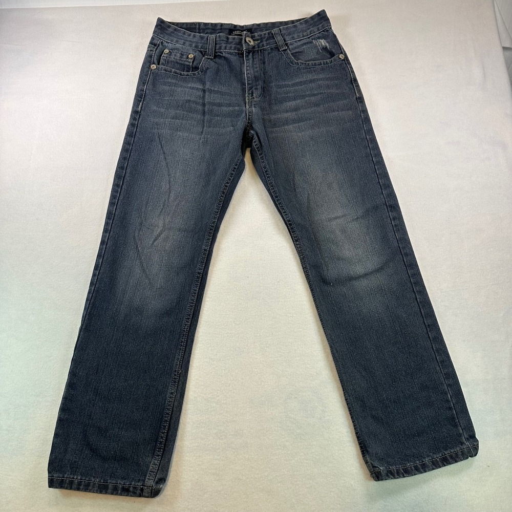 Vertical Sport Mens Straight Leg Jeans Dark Wash Blue Embroidered (30x29) WB310